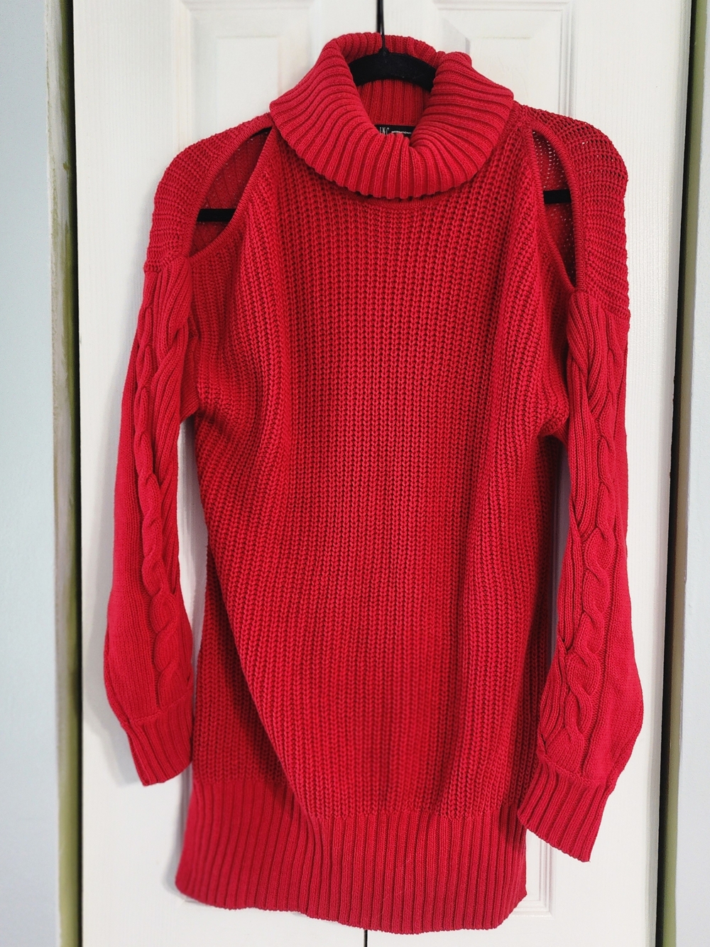 INC International Concepts Red Cold-Shoulder Turtleneck Sweater Cotton Blend